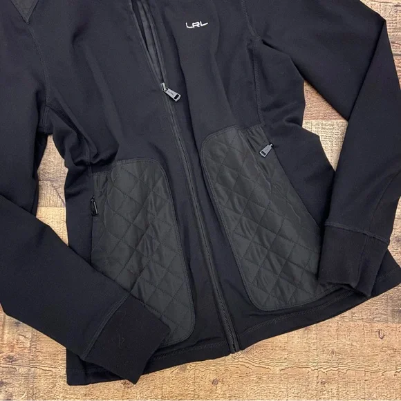 Ralph Lauren Sporty Black Zip Up Jacket, Quilted Accent, Pockets - Picture 4 of 12